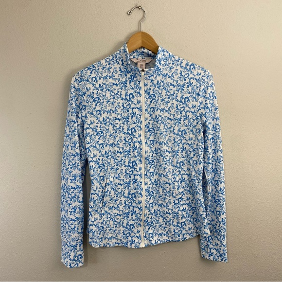 Tommy Bahama Jackets & Blazers - Tommy Bahama Golf‎ and Tennis Blue and White Print Full Zip Jacket Sz Medium